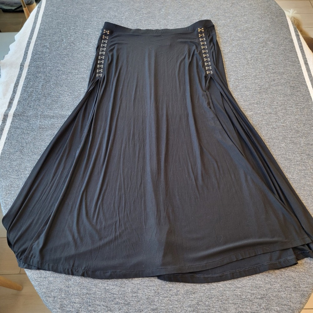 Killstar Black Maxi Skirt Gothic Hook & Eye Side Slit Jersey Plus Size 3XL